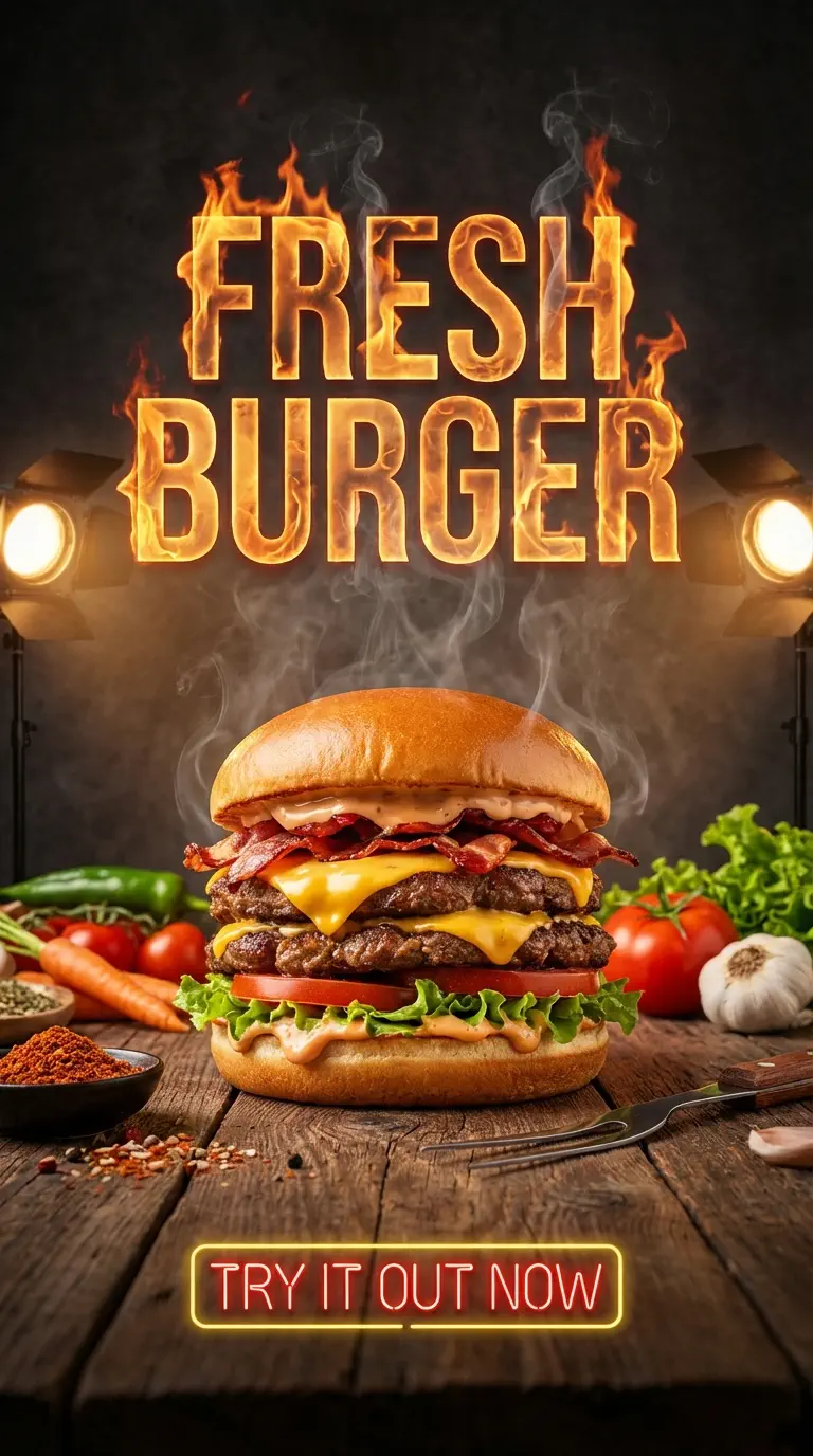 High quality AI generated burger advertisement optimized for social media marketing