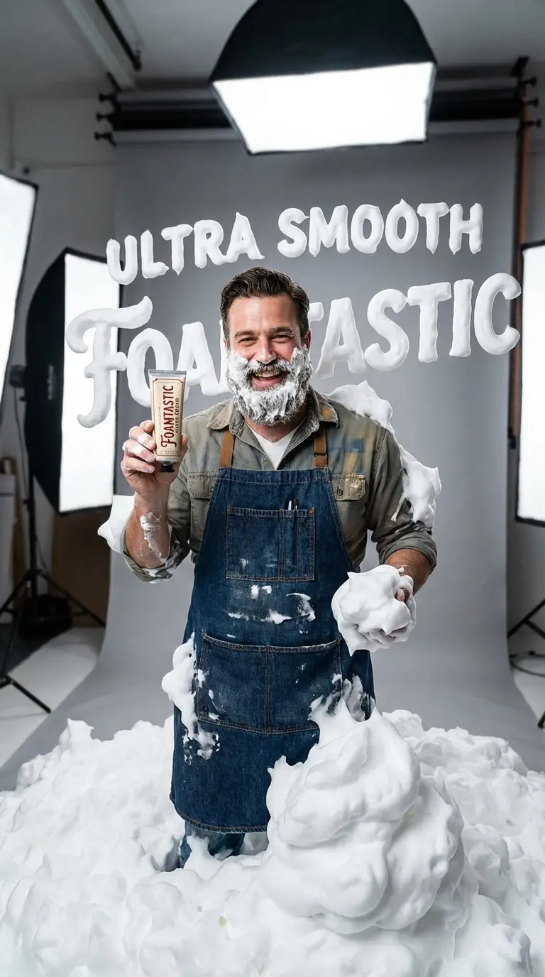 AI product variation showing detailed shaving foam texture for professional beauty ads