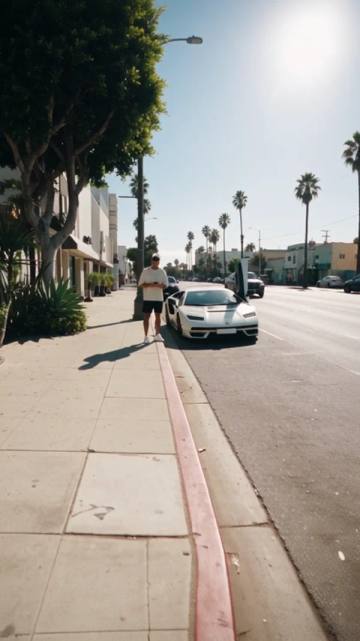 First person street interview beside a supercar